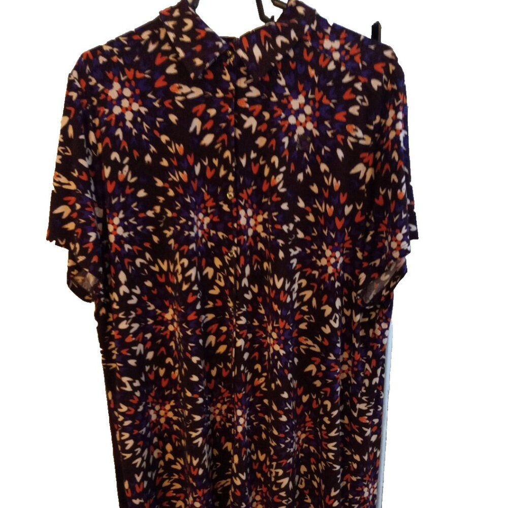 Women’s Anne Klein Brown Purple Knit Shirt Dress Short Sleeve Casual Size 3X